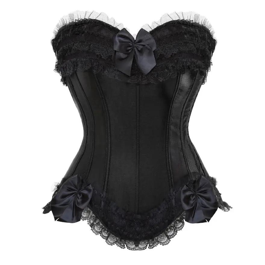 Top Trends: Corsets Bustiers Top Sexy Satin Overbust Corset Lace Up Corselet Ladies Satin Halloween Big Size Red Black Pink Korsett Shoppable Styles