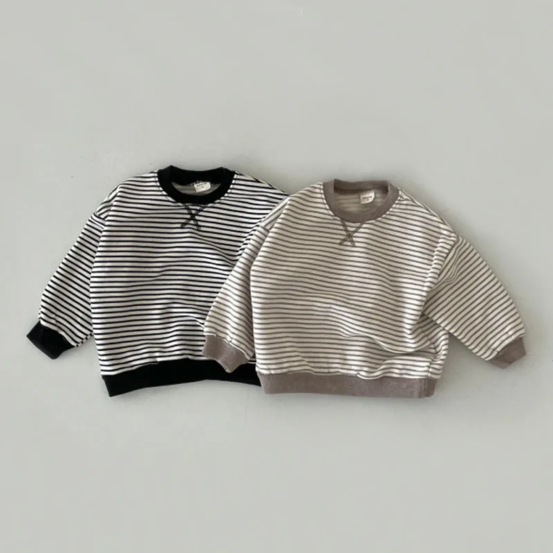 Top Trends: 2023 New Baby Long Sleeve T Shirts Children Striped Sweatshirt Fashion Letter Embroidered Tops For Boys Girls Casual Tee Shoppable Styles