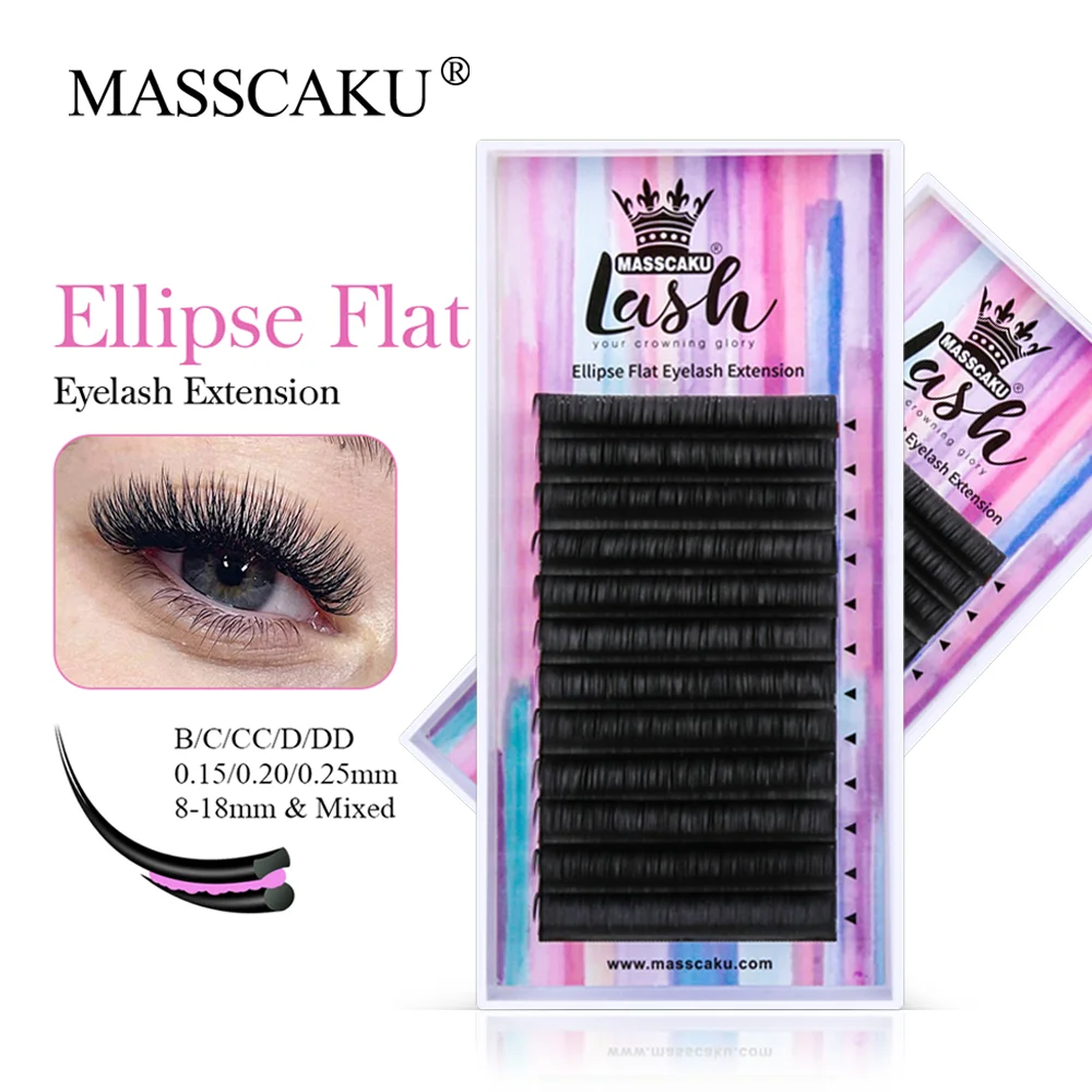 Top Trends: Wholesale Premium 0.15 / 0.20 Thickness All Size Flat Eyelash Extensions C Curl D Curl Oem Private Label Ellipse Flat Lashes Shoppable Styles