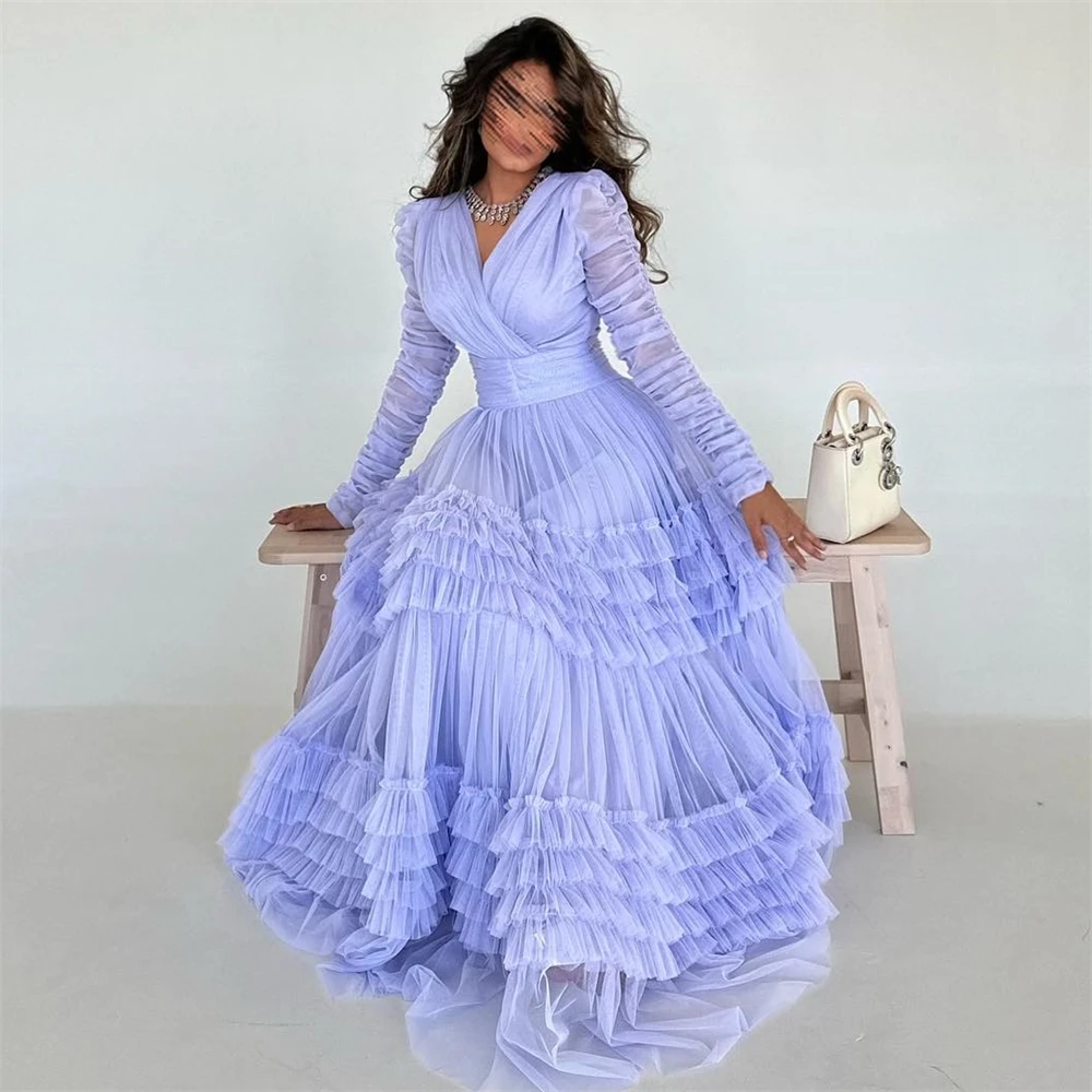 Top Trends: Saudi Arabia Prom Dress جديد في فساتين V Neck Long Sleeve Tulle Formal Occasion Evening Gown Mecca سهره نسائيه فخمة Shoppable Styles