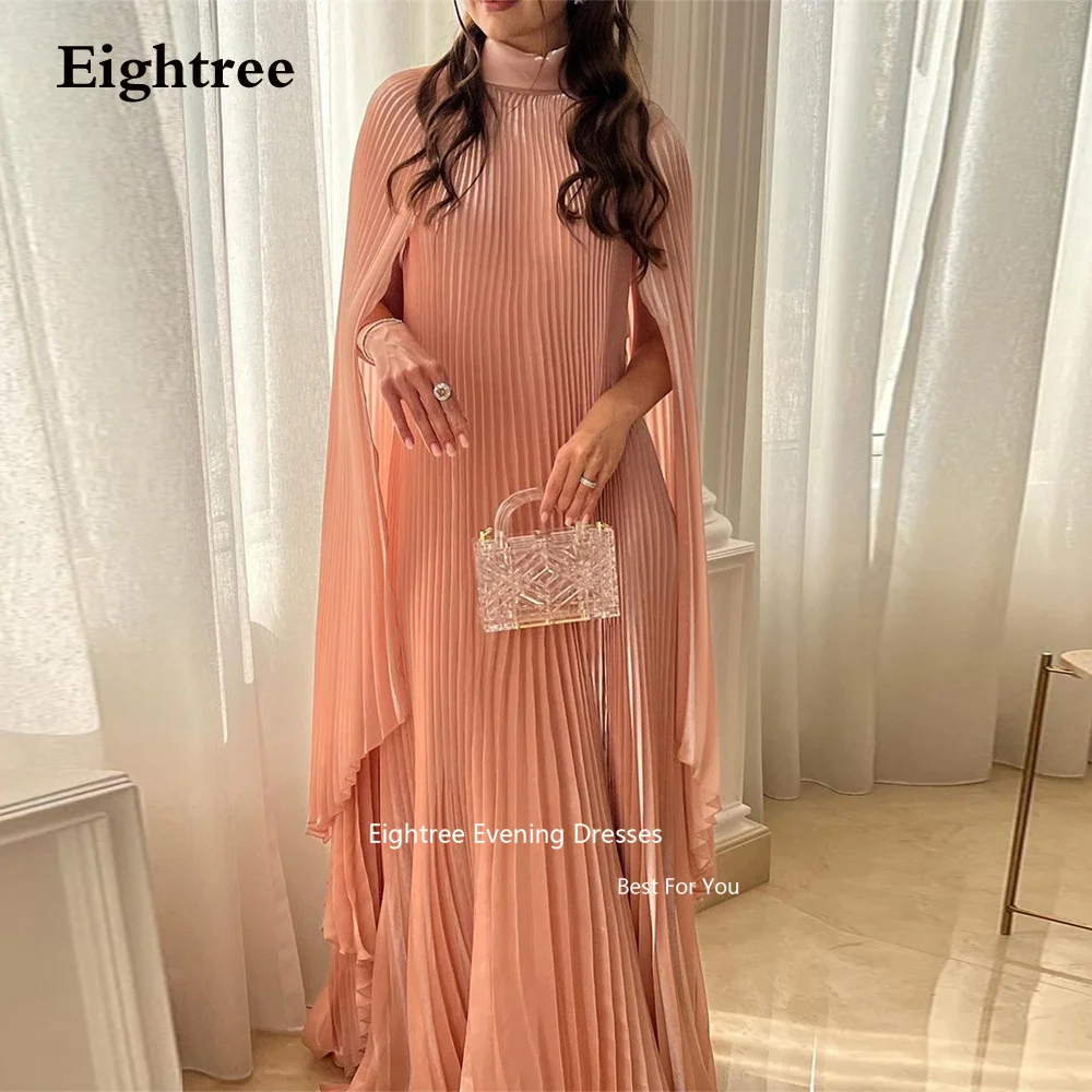 Top Trends: Eightree Pink Chiffon Pleat Prom Dress O Veck Long Formal Abendkleider Dubai Elegant Party Dresses For Women 2023 New Arrivial Shoppable Styles