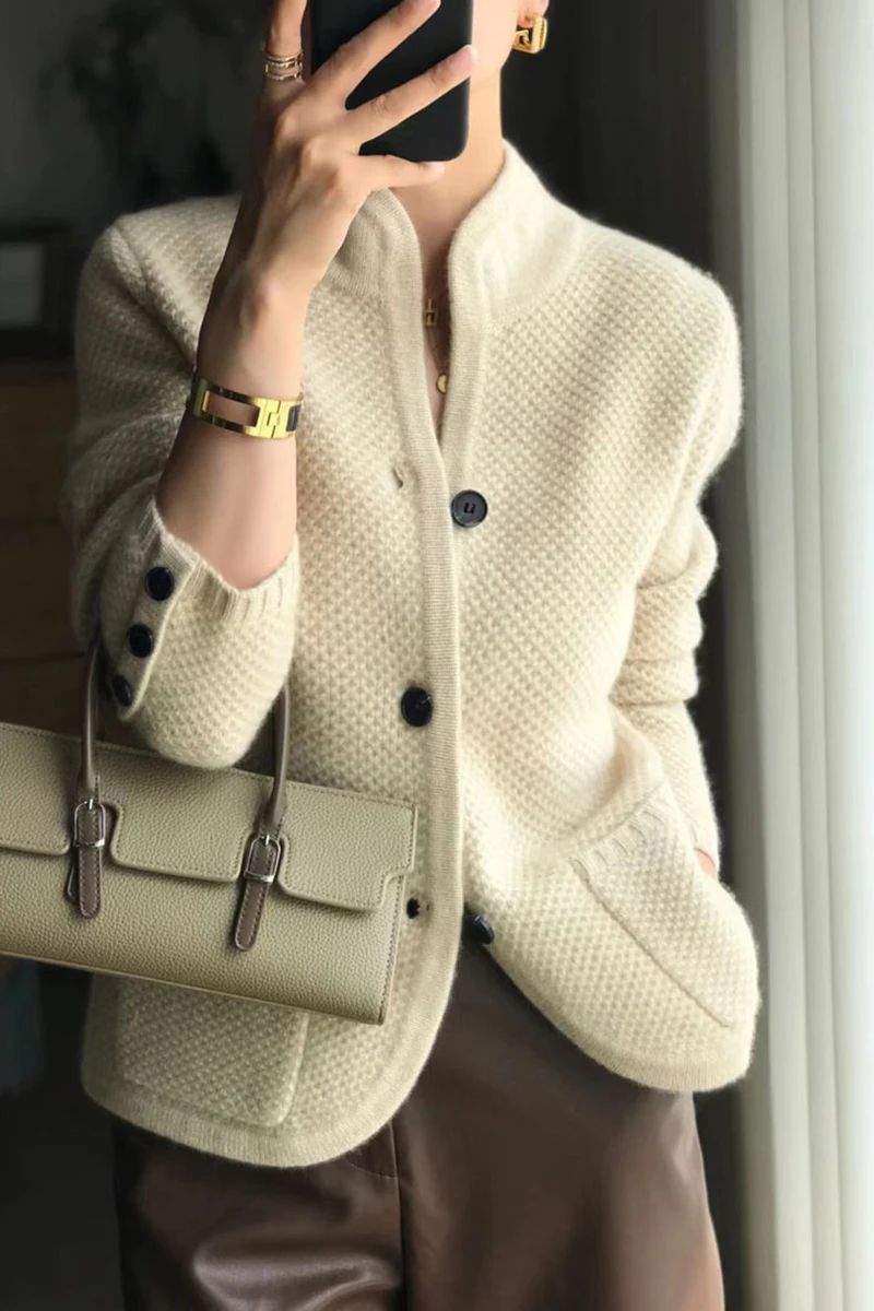 Top Trends: Autumn Winter New Thickened 100% Cashmere Wool Cardigan Women Stand Neck Sweater Sweater Loose Knit Base Wool Sweater Jacket Shoppable Styles