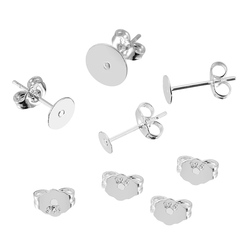 Top Trends: 20pcs 925 Sterling Silver Plated Blank Earring Stud Base 4 5 6 8mm Earring Post Cabochon Settings For DIY Earring Jewelry Making Shoppable Styles - Image 4