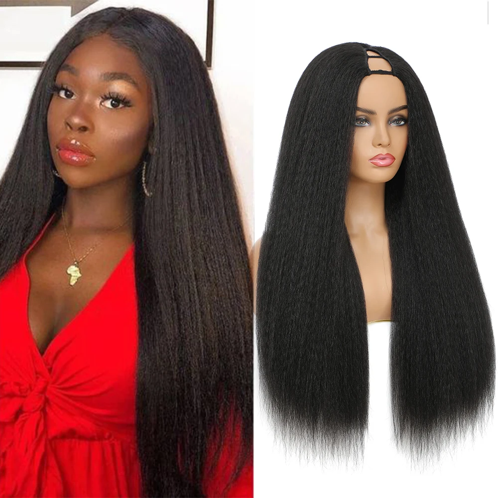 Top Trends: V Part Wig Synthetic Hair Wigs Yaki Straight U Part Hair Heat Resistant Wigs For Black Women Daily Wigs 12-26 Inch Shoppable Styles