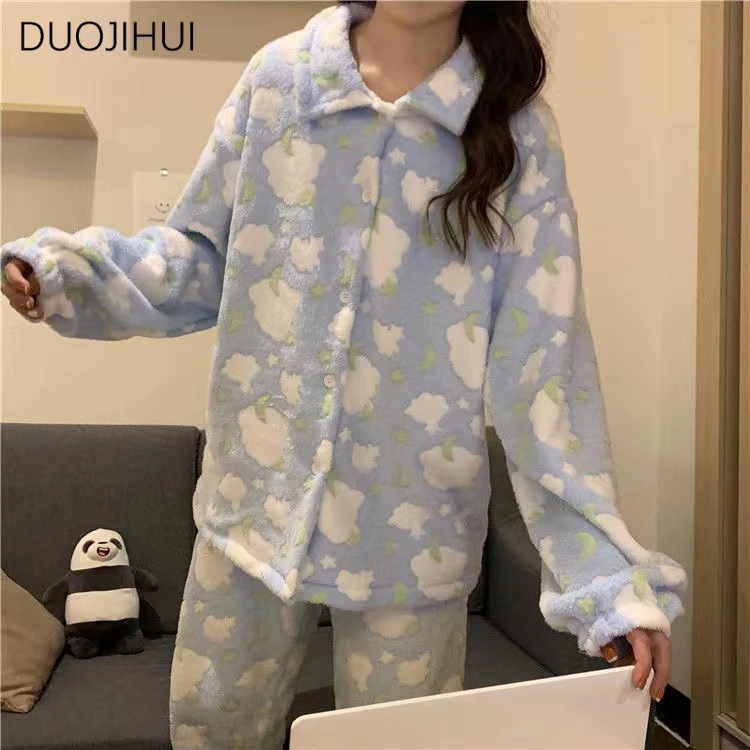 Top Trends: DUOJIHUI Ins Two Piece Autumn Loose Casual Home Pajamas For Women Korean Sweet Fashion Contrast Color Simple Female Pajamas Set Shoppable Styles