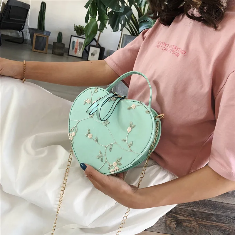 Top Trends: Female Sweet Lace Heart Round Handbags PU Leather Crossbody Bags For Women Small Fresh Flower Chain Solid Color Shoulder Bags Shoppable Styles