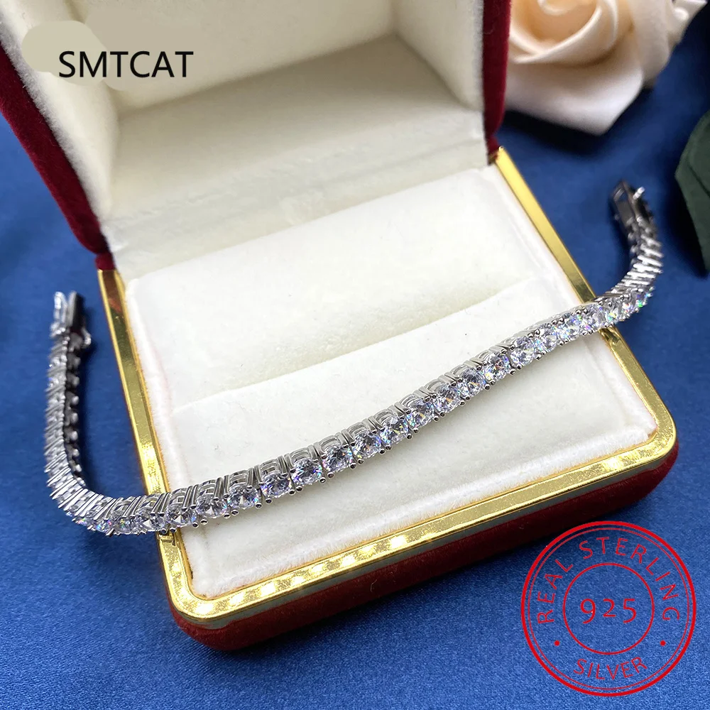 Top Trends: 4mm Moissanite Tennis Bracelets For Women 100% 925 Sterling Silver Gemstone Bangle Wedding Sparkles Lab Diamond Bracelet Shoppable Styles