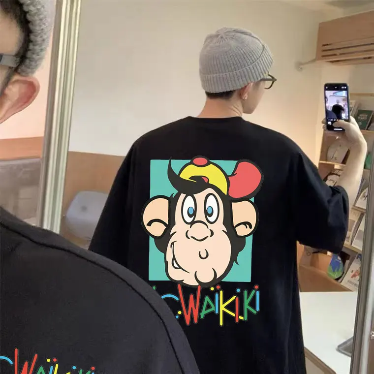 Top Trends: Monkey Graphic T-shirt Lc Waikiki Monkey Double Sided Print Tshirt Men Women Black T Shirt Short Sleeve Mens 100% Cotton Tees Shoppable Styles