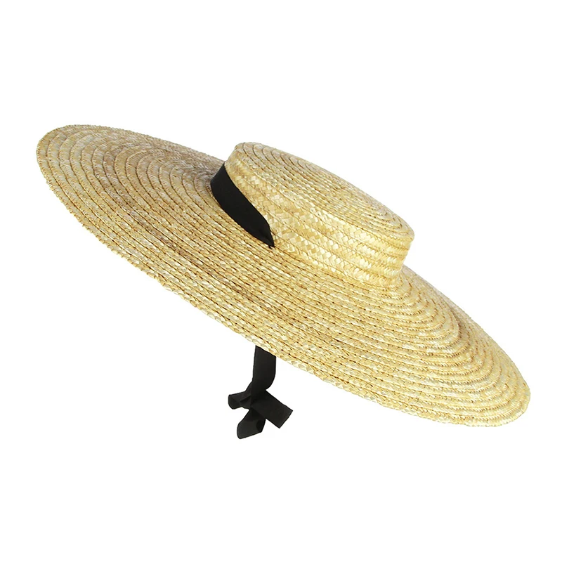 Top Trends: Women Raffia Wide Brim Boater Hat 12 / 15 / 18cm Brim Straw Hat Flat Women Summer With White Black Ribbon Tie Sun Hat Beach Cap Shoppable Styles