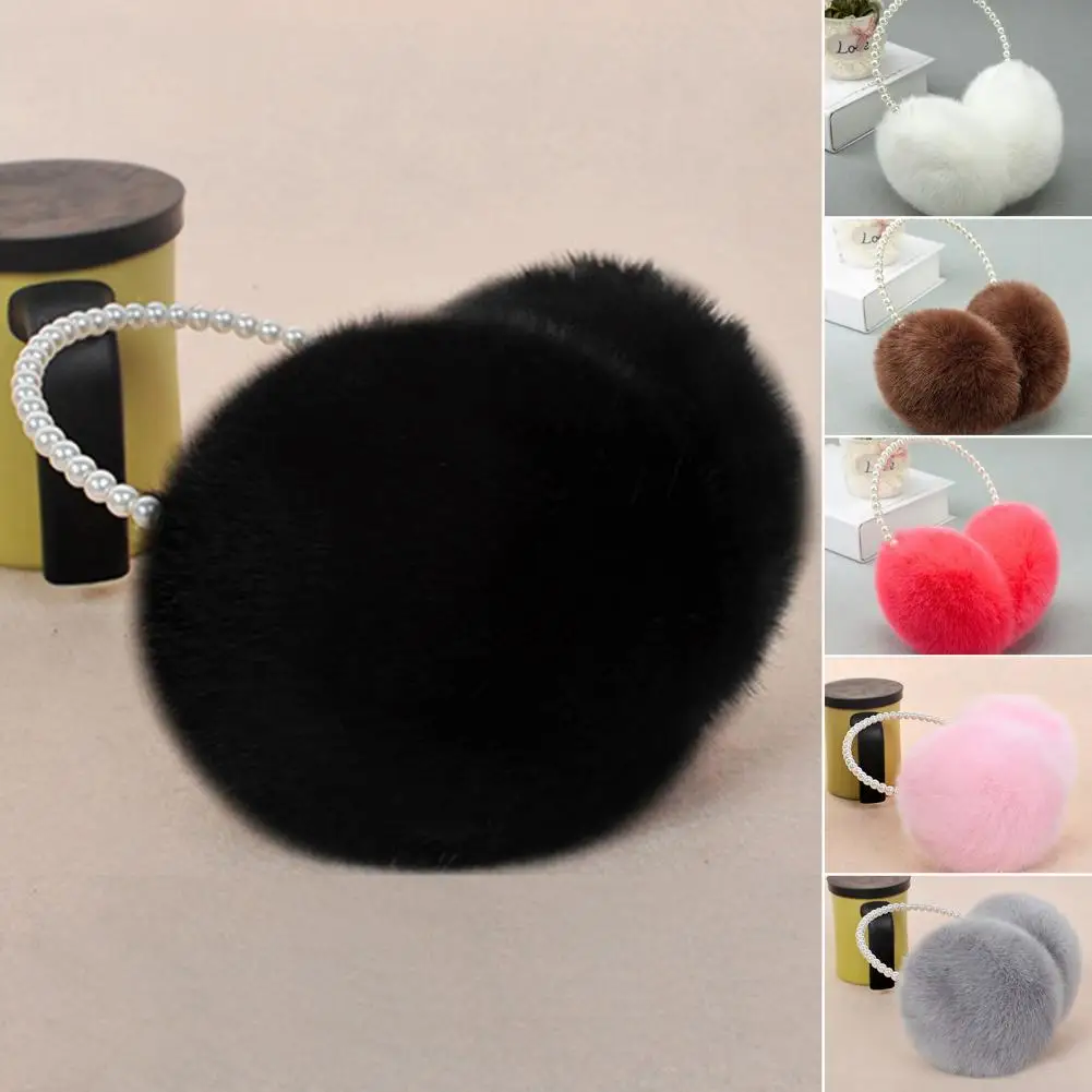 Top Trends: Plush Ear Warmer Winter Warm Earmuffs Imitation Pearl Decor Faux Rabbit Fur Plush Ear Protection Girls Ear-Muffs Ear Cover Shoppable Styles - Image 2