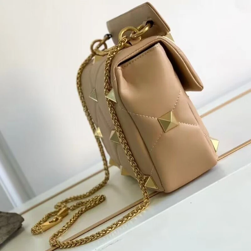 Top Trends: Luxury Brand Handbag Rivet Diamond Lattice Chain Bag Fashion Genuine Leather Shoulder Oblique Cross Bag High-quality Women's Bag Shoppable Styles - Image 6