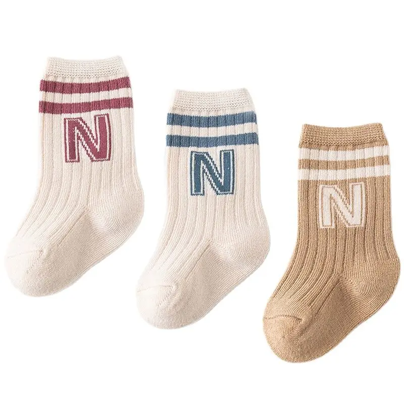 Top Trends: 3Pair / Lot Baby Socks Knit Soft Letter Socks Baby Middle Tube Stockings Long Socks For Infant Toddler Boys Baby Girl Accessories Shoppable Styles