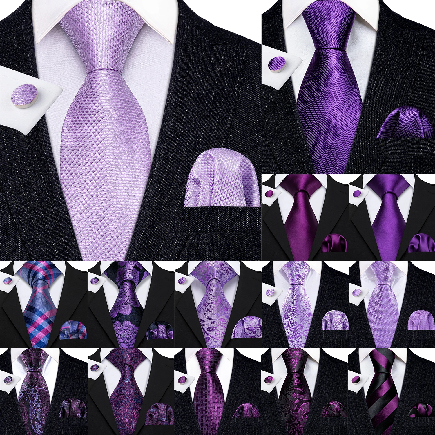 Top Trends: Barry.Wang Purple Silk Mens Tie Hanky Cufflinks Set Lilac Lavender Mauve Violet Jacquard Necktie For Male Wedding Business Party Shoppable Styles