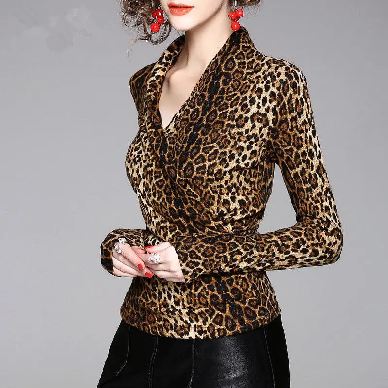 Top Trends: Elegant V-Neck Long Sleeve Printed Leopard Blouse Women's Clothing 2022 Autumn New Casual Pullovers All-match Office Lady Shirt Shoppable Styles