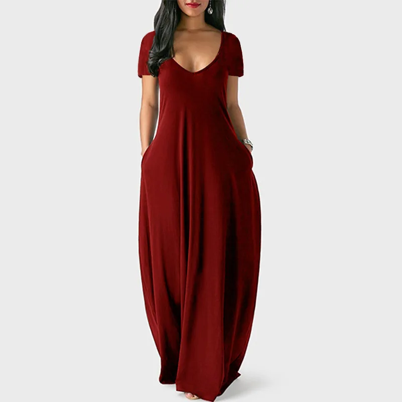 Top Trends: S-5XL Women Casual Dresses Ladies Fashion Loose Sexy V-Neck Fall Clothes Casual Maxi Solid Color Plus Size Long Dress Shoppable Styles