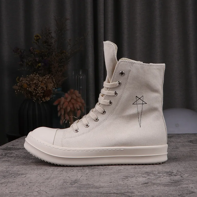 Top Trends: Men's Canvas Shoes Pentagram Embroidery Shoes For Women Lace-up White Owens High-top Male Sneakers Shoppable Styles