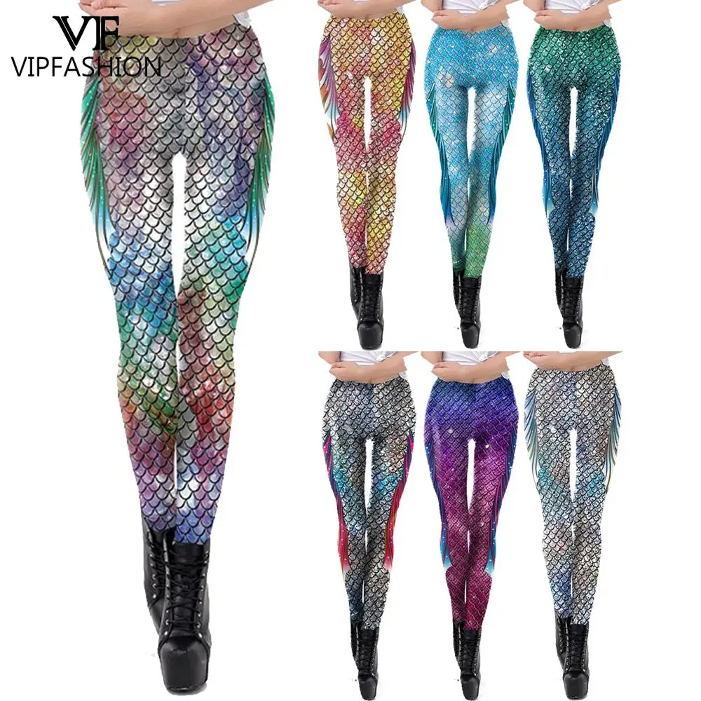 Top Trends: VIP FASHION Women Mermaid Leggings Female Sexy Costume Fitness Workout Pants Colorful Fish Scales Leggins Casual Streetwear Shoppable Styles