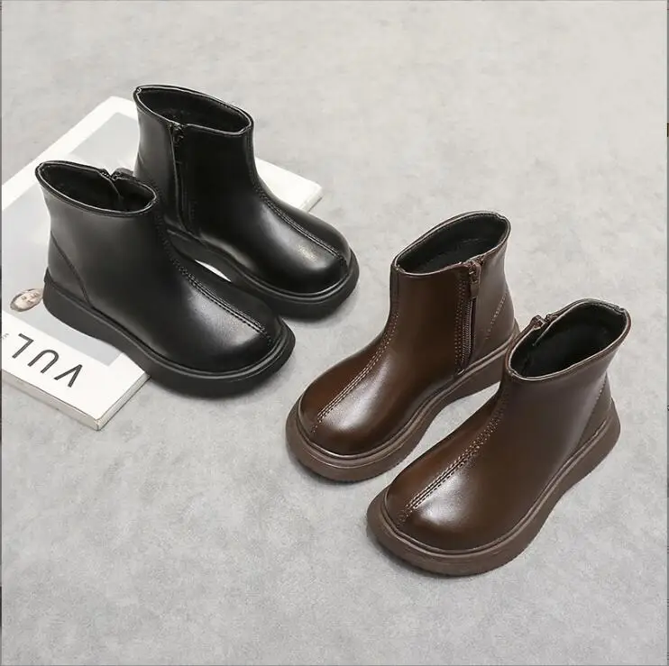 Top Trends: Children Snow Boots 2024 Autumn Winter New Boys Girls Waterproof Non-slip Ankle Boots Kids Leather Boots Fashion Size 21-36 Shoppable Styles