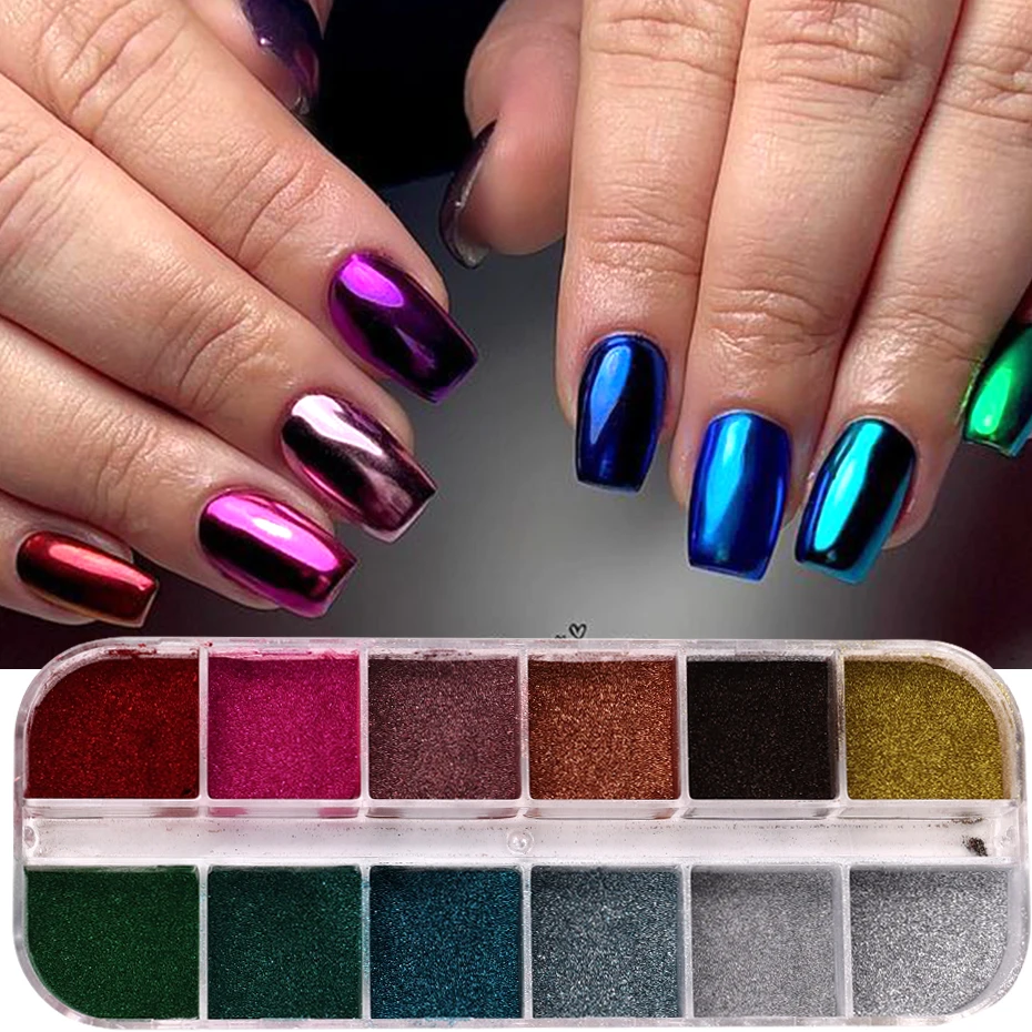 Top Trends: 12 Grid Winter Mirror Rainbow Nail Glitter Powder Metal Effect Pigment Colorful Fine Rubbing Dust Metallic Chrome Manicure Decor Shoppable Styles