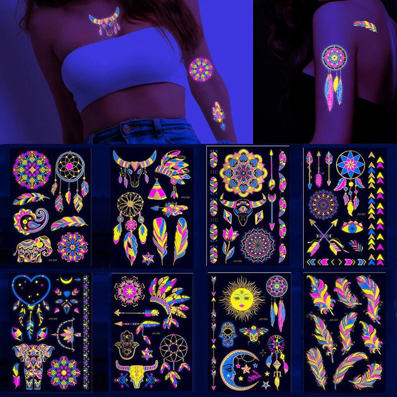 Top Trends: Luminous Temporary Tattoos Stickers Fluorescent Neon In Dark Illuminate Tattoo Elephant / Love Heart Shoulder Tattoo Party Sticker Shoppable Styles