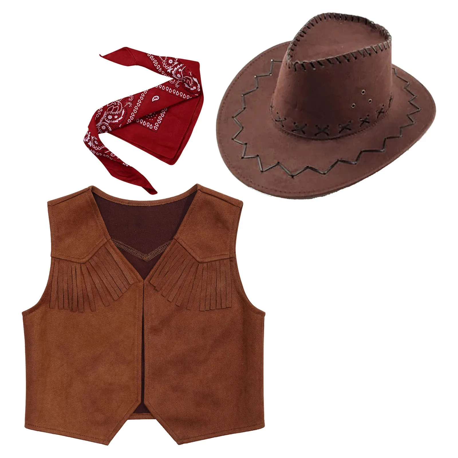 Top Trends: Wild West Cosplay Cowboy Cowgirl Costume Halloween Dress Up Clothes For Kids New Fringe Sleeveless Vest With Bandanna Hat Set Shoppable Styles