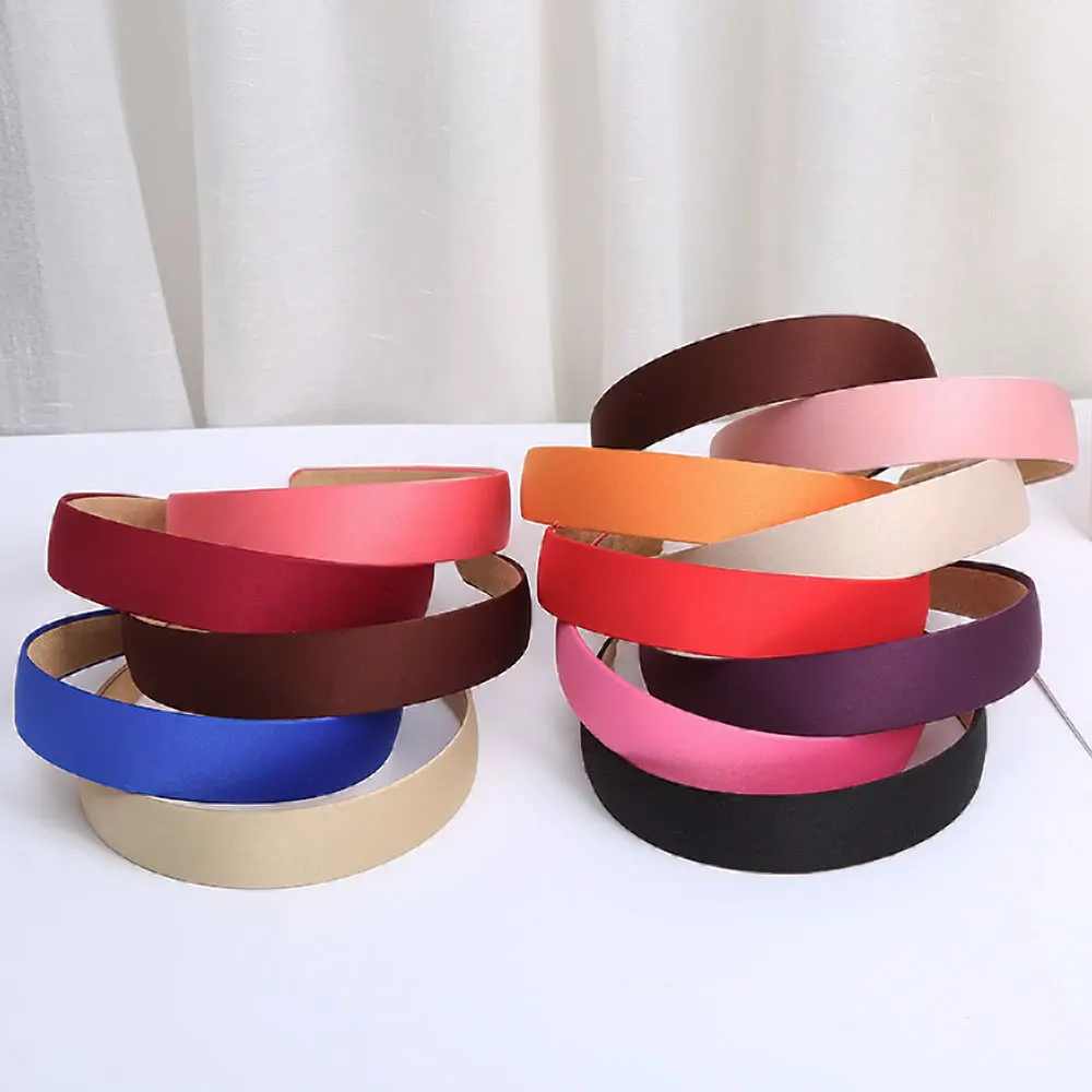 Top Trends: 1.5cm / 2cm Satin Hairbands Women Covered Adult Hair Band Kids 33Pcs Colored Ribbon Hairband Multicolor Girl Headwear Accessories Shoppable Styles