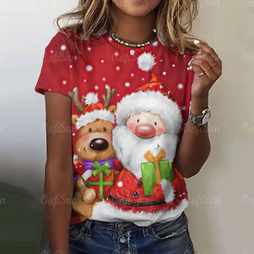 Top Trends: 3d Santa Claus Print T-Shirts Women&#039;s Short Sleeve Tops O-Neck T-Shirt For Women Loose Merry Christmas Clothing Fashion Blouse Shoppable Styles