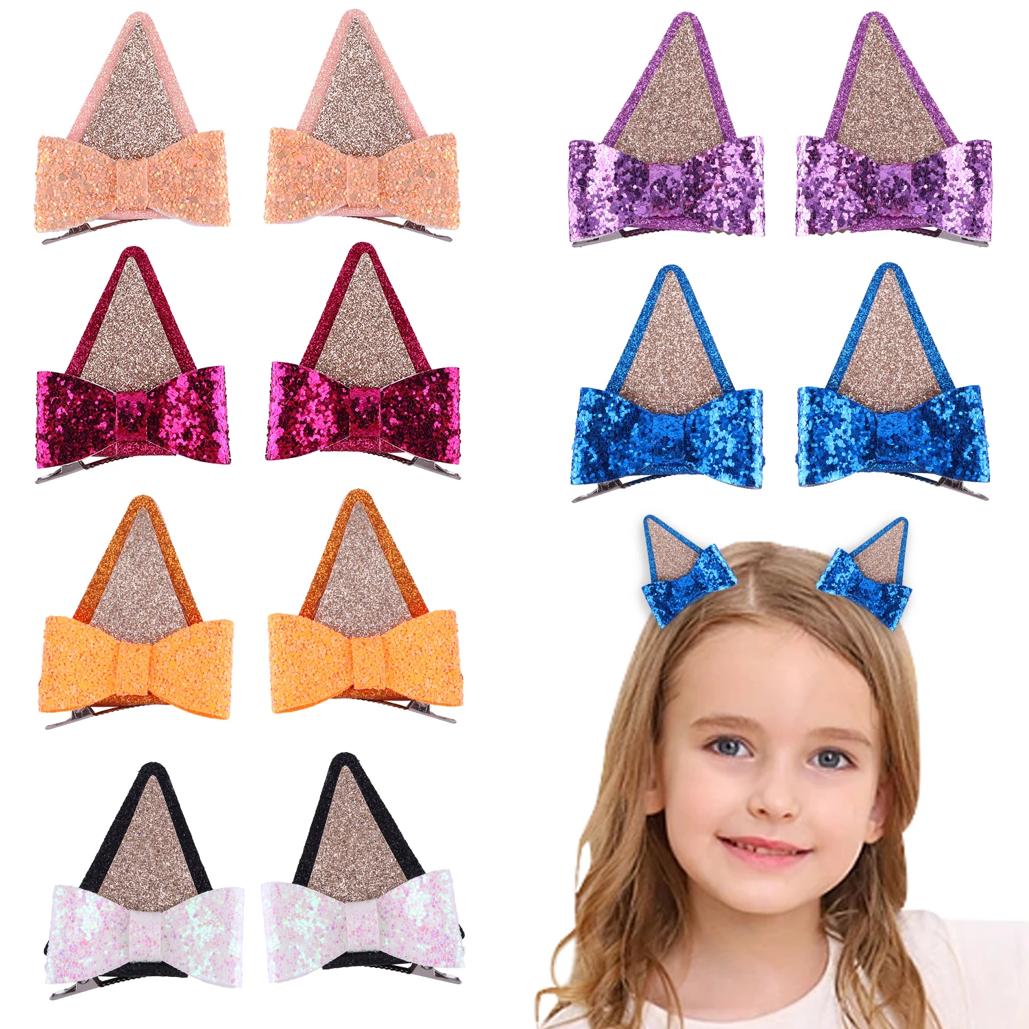 Top Trends: 2Pcs Dog Ears Hair Bow Clips For Kids Glitter Blue Hair Bows For Toddler Girls Birthday Costume Party Favor Hair Accessories Shoppable Styles