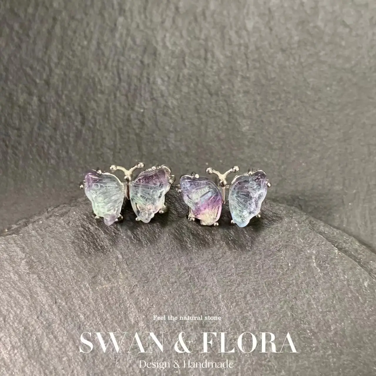 Top Trends: Butterfly Natural Fluorite 925 Sterling Silver Stud Earrings For Women Jewelry Gift Prevent Allergy Gem Jewelry Genuine Stone Shoppable Styles