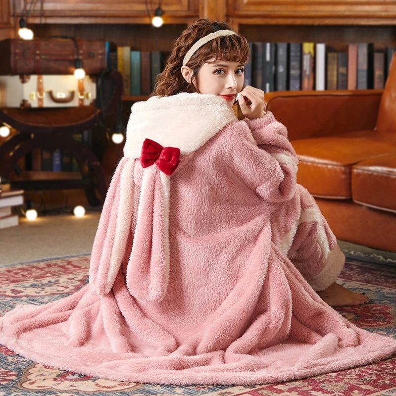 Top Trends: Sweet Women Bathrobe Autumn Winter Thick Hooded Flannel Ladies Robe Fleece Girls Cute Long Dressing Gown For Female Homewear Shoppable Styles - Image 3