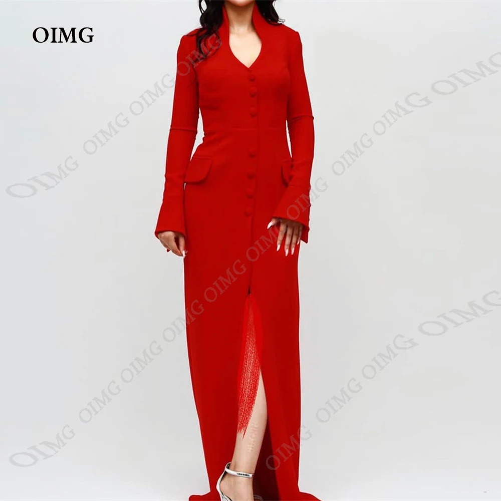 Top Trends: OIMG Red Beach Mermaid Evening Dress Custom Full Sleeves Button Night Party Dress Saudi Dubai Long Formal Event Prom Gowns Shoppable Styles