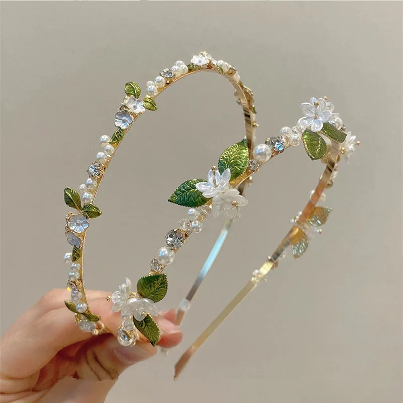 Top Trends: Alloy Crystal Pearl Rhinestone Flower Hair Scarf Band Hairband For Women Girl Korea Headbands Elegant Fashion Hair Accessorie Shoppable Styles