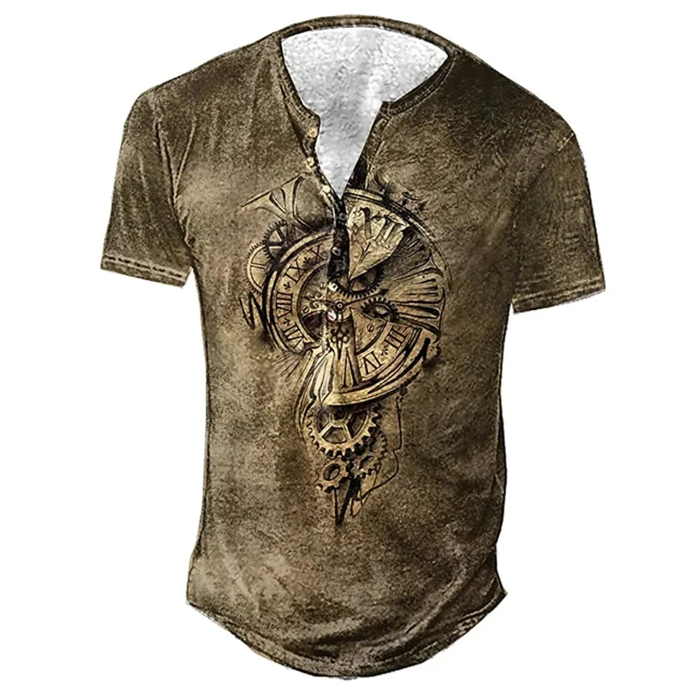 Top Trends: Vintage Button V-neck Navigation T Shirt Short Sleeve Gothic Henley Shirt For Men Oversized Tops Tee Shirt Men Punk Streetwear Shoppable Styles