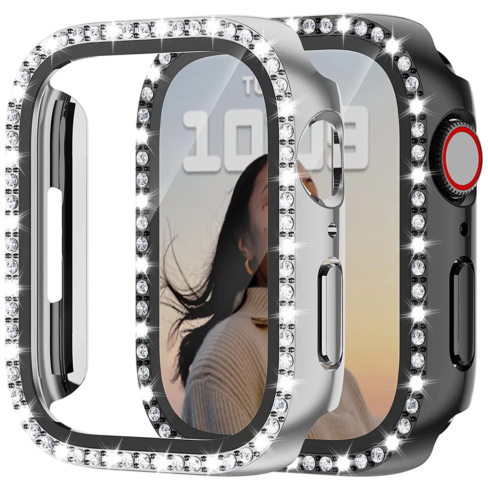 Top Trends: Glass+ Watch Cover For Apple Watch 45mm 41mm 40mm 44mm 38mm 42mm Bling Case Diamond Bumper Protector For IwatchSE 9 8 7 6 5 4 3 2 Shoppable Styles