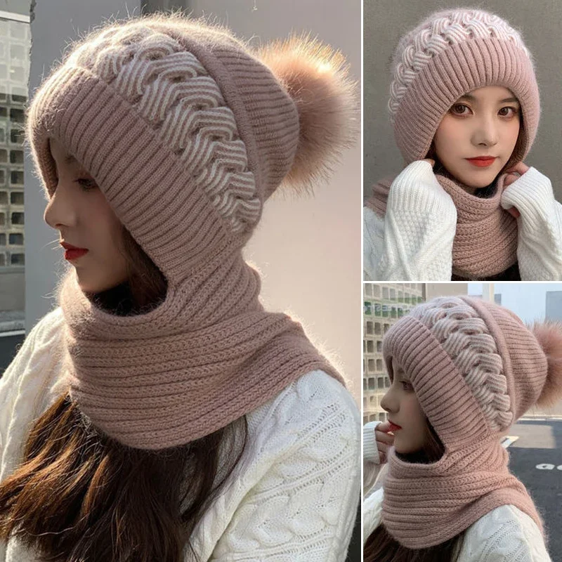 Top Trends: Fashion Winter Hat For Womens Hooded Face Mask Fluff Keep Warm Thicken Style Neck Scarf Hooded Cap Beanie Knitted Neck Warmer Shoppable Styles