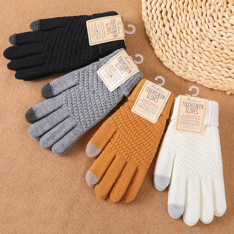 Top Trends: Winter Warm Wool Gloves Women Men Touch Screen Thicken Knitted Guantes Mittens Outdoor Ski Ride Warmer Windproof Hand Glove Gift Shoppable Styles