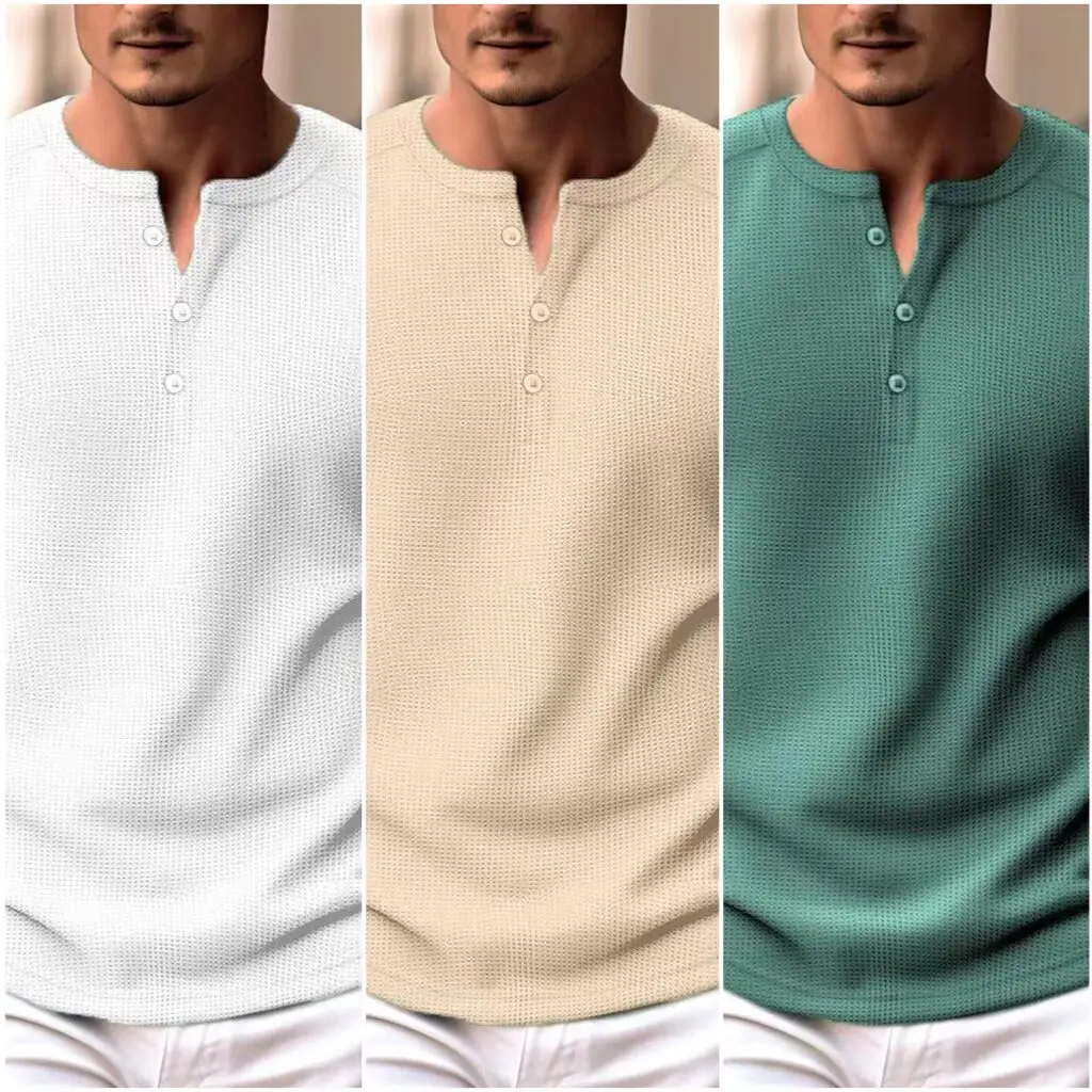 Top Trends: Spring New Solid Color Slim Fit Long Sleeve T-shirt Men&#039;s Henley Neck Breathable Sports Coat Waffle Cotton Casual Long Sleeve Shoppable Styles