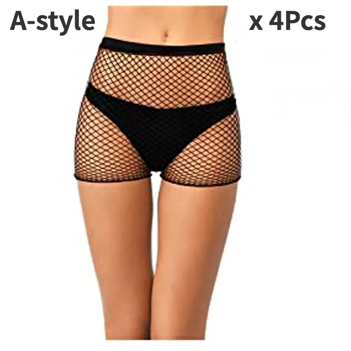 Top Trends: 4Pcs Fishnet Shorts Pantyhose Fishnet Biker Short High Waisted Tights See Through Elastic Mesh Shorts For Women Girls Shoppable Styles - Image 2