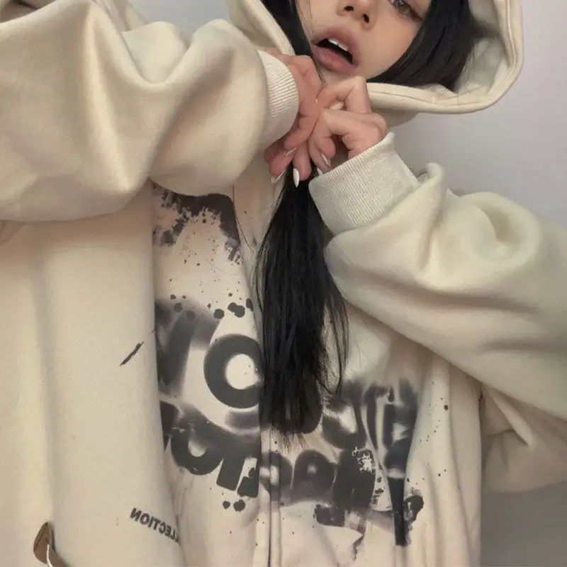 Top Trends: HOUZHOU Vintage Zip Hoodies Y2k Streetwear Women Oversized Sweatshirt Harajuku Autumn Fashion Fleece Grunge Aesthetic Korean Shoppable Styles - Image 2