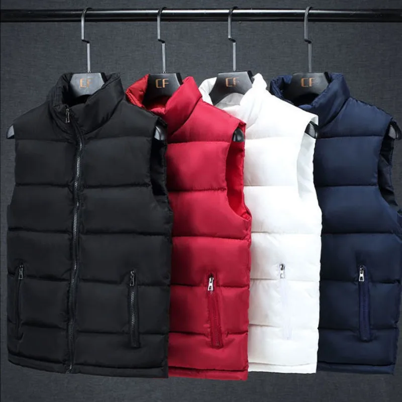 Top Trends: Autumn Winter Men Down Cotton Coats Vest Zipper Stand Collar Versatile Basic Solid Slim Warm Fashion Casual Sleeveless Jackets Shoppable Styles