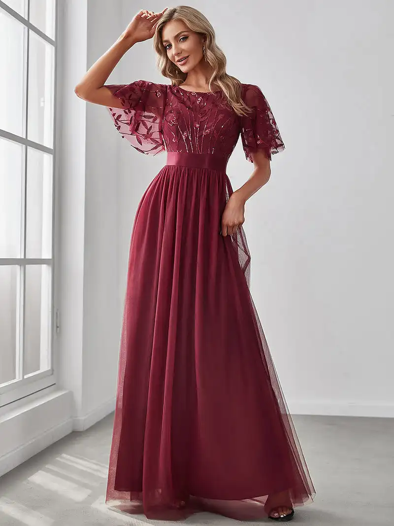 Top Trends: Elegant Evening Dresses Sequin Print Maxi Long With Cap Sleeve A-LINE 2024 Ever Pretty Of Burgundy Gauze Prom Dresses Of Women Shoppable Styles