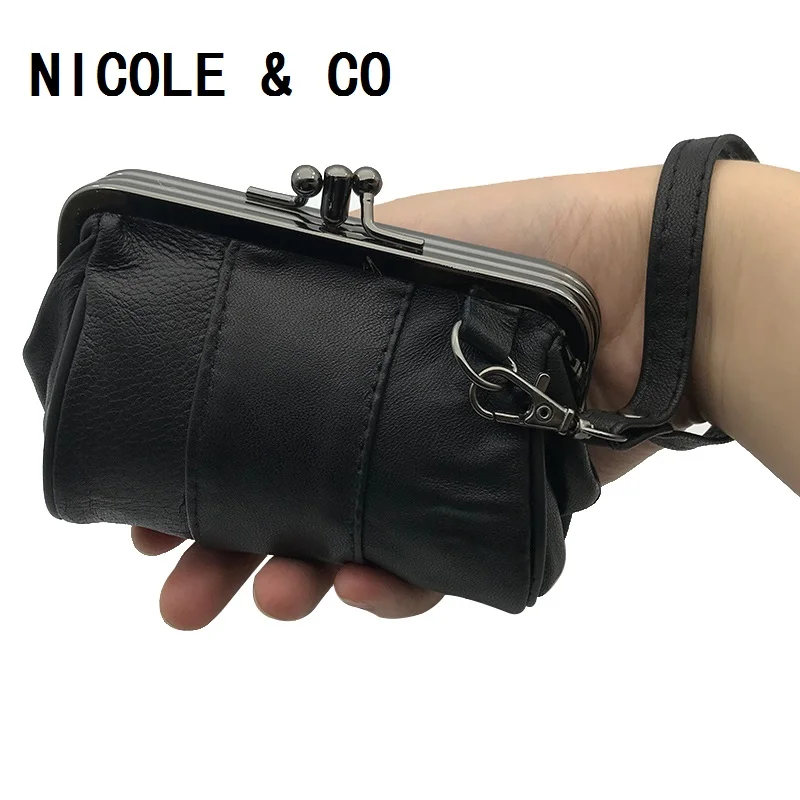 Top Trends: NICOLE & CO Women Clutch Bags Genuine Leather Metal Frame Handbag Female Sheepskin Short Wallets Coin Change Purse Key Card Case Shoppable Styles