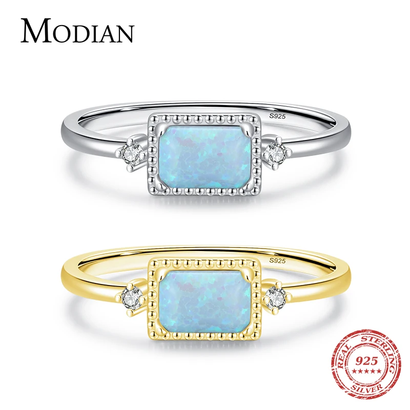 Top Trends: MODIAN Real 925 Sterling Silver Fantastic Natural Opals Finger Rings For Women Wedding Anniversary Jewelry Fine Accessories Anel Shoppable Styles