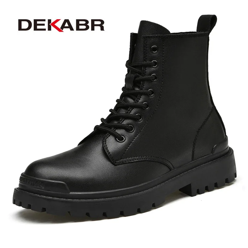 Top Trends: DEKABR Genuine Leather Men's Ankle Boots High Top Shoes For Men Winter Fashion Male Motorcycle Footwear Snow Boots Size 38~48 Shoppable Styles