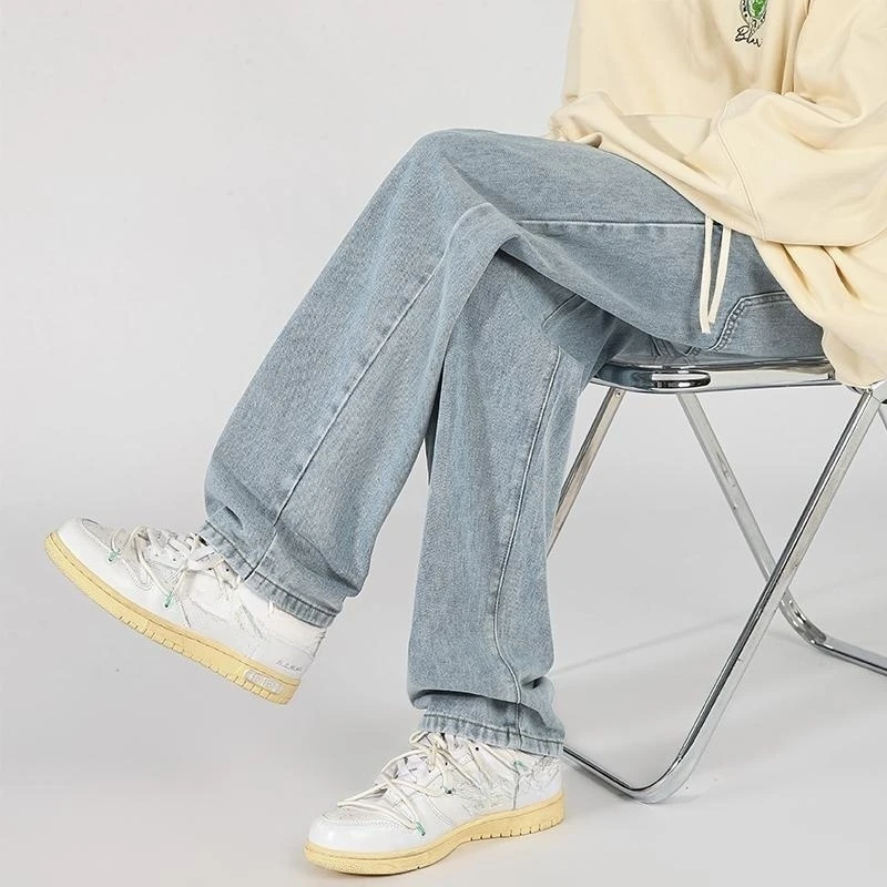 Top Trends: Washed Men Jeans Casual Basic Solid Color Straight Wide Leg Denim Jean Pants Baggy Hip Hop Male Trousers High Street Shoppable Styles