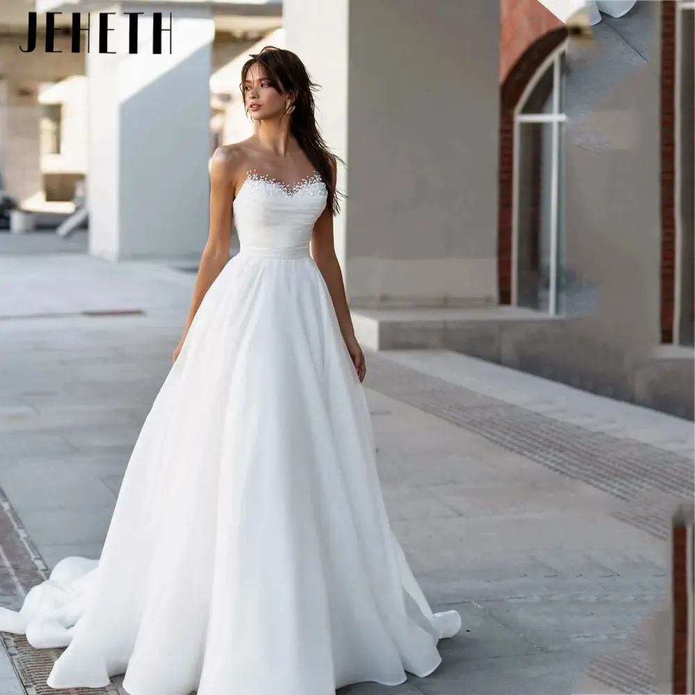 Top Trends: JEHETH Elegant A Line Sleeveless Wedding Dress 2024 Romantic Backless Satin Bridal Gown Back Zipper Vestido De Noiva Custom Made Shoppable Styles