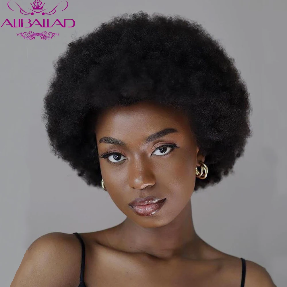 Top Trends: Short Afro Human Hair Wigs Pre-Plucked Brazilian Remy Hair Afro Puff Kinky Curly Wig For Black Women 150% Full Machine Made Wigs Shoppable Styles