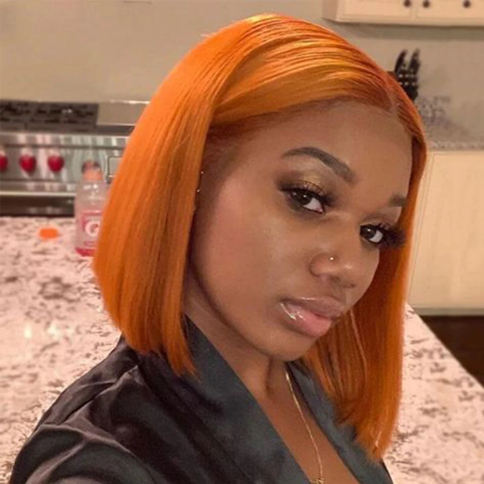 Top Trends: Short Bob Wig Ginger Orange Lace Front Human Hair Wigs For Women Brazilian Straight Bob T Lace Ombre 27 Colored Remy Hair Wigs Shoppable Styles