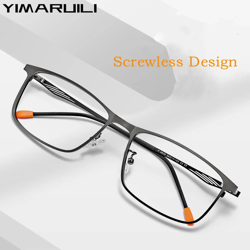 Top Trends: YIMARUILI Ultra Light Large Size High Quality Alloy Screwless Design Square Fashion Optical Prescription Glasses Frame Men 8835 Shoppable Styles