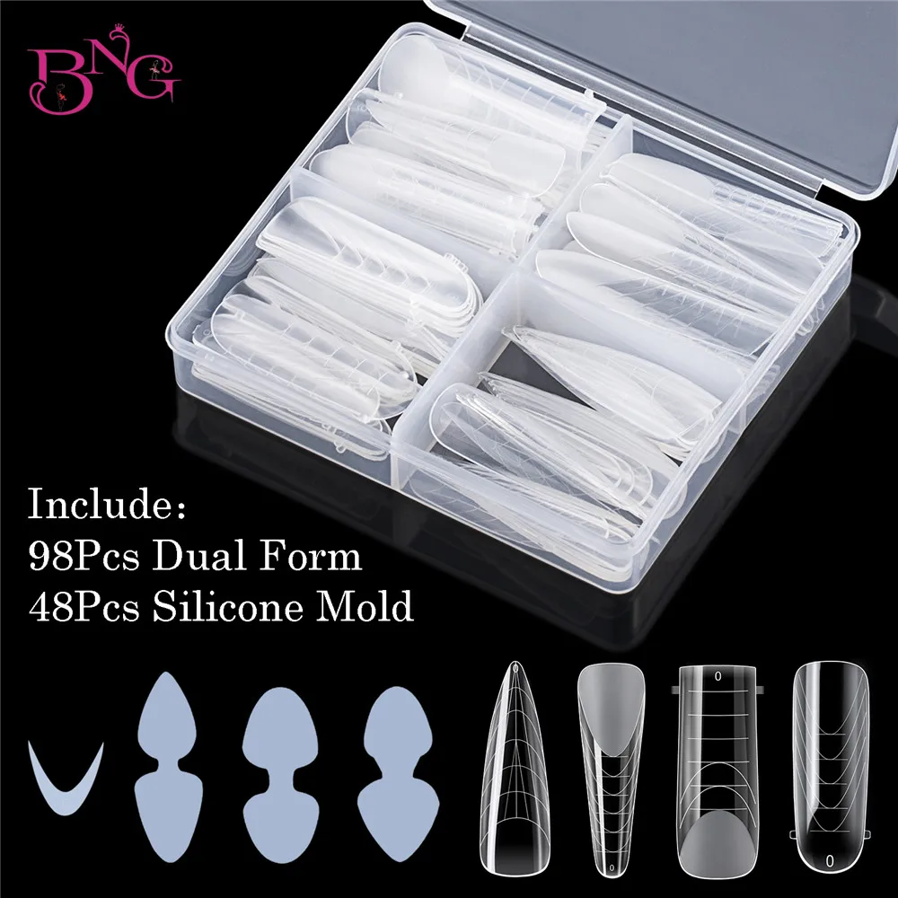 Top Trends: BNG Dual Nail Forms Set Acrylic Nail Molds Kit With Silicone French Forma Stickers Dual System Silicone Mold Nail Extension Tips Shoppable Styles